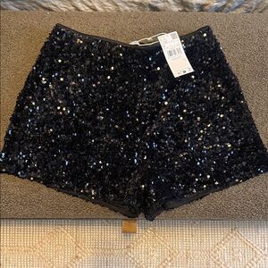 Mango Black Sequin High Waist Shorts